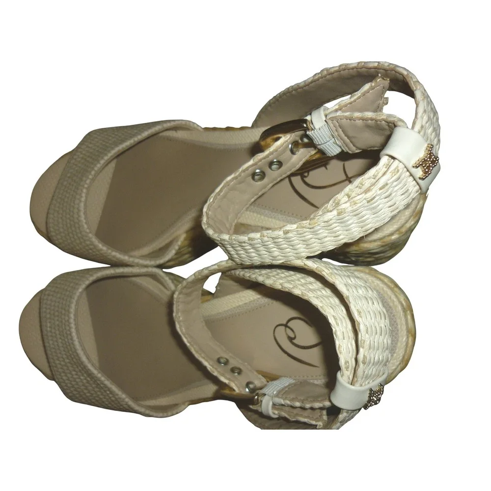 NWOB Sam Edelman‎ Ivory Woven Raffia Platform Wedge Sandals Size 11 Ankle Strap